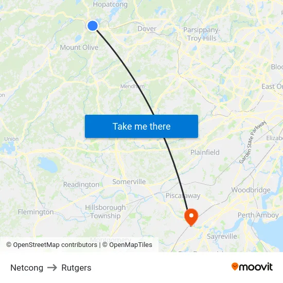 Netcong to Rutgers map