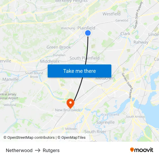 Netherwood to Rutgers map
