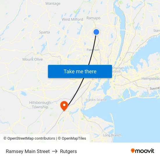 Ramsey Main Street to Rutgers map