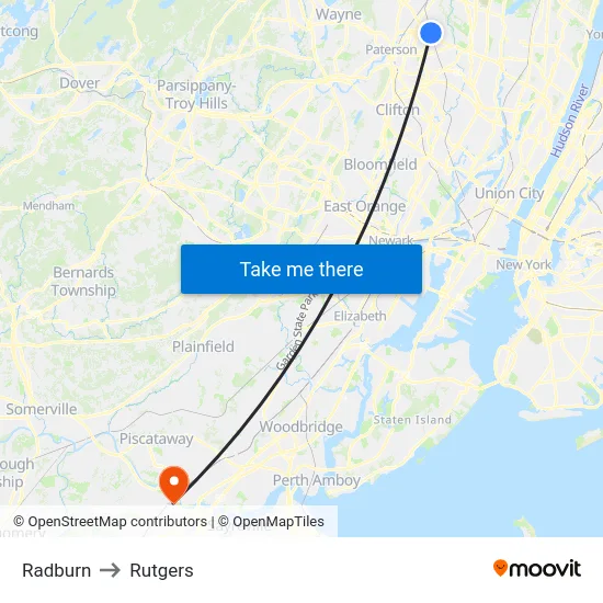 Radburn to Rutgers map