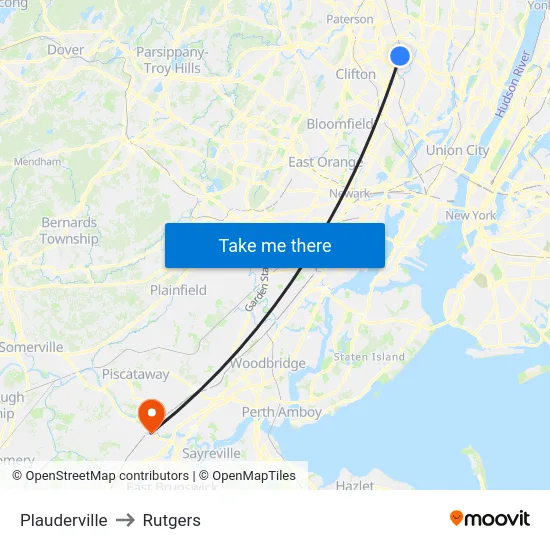 Plauderville to Rutgers map