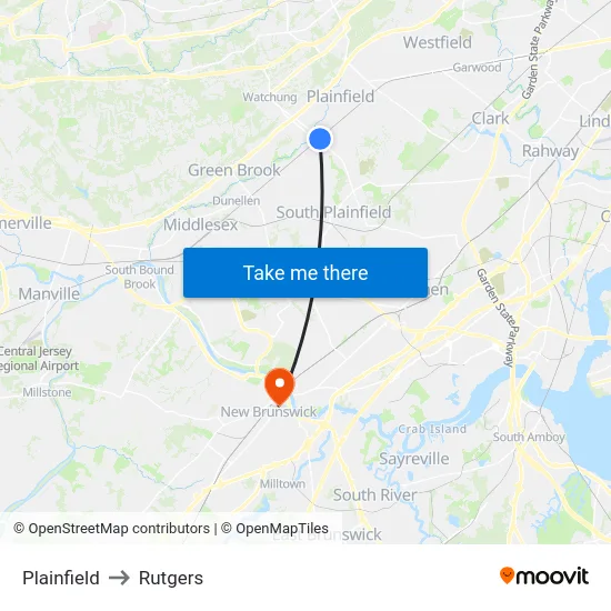 Plainfield to Rutgers map
