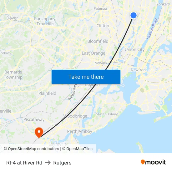 Rt-4 at River Rd to Rutgers map