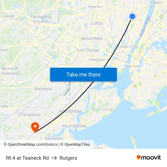 Rt-4 at Teaneck Rd to Rutgers map