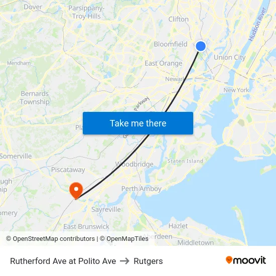 Rutherford Ave at Polito Ave to Rutgers map