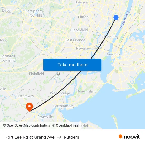 Fort Lee Rd at Grand Ave to Rutgers map