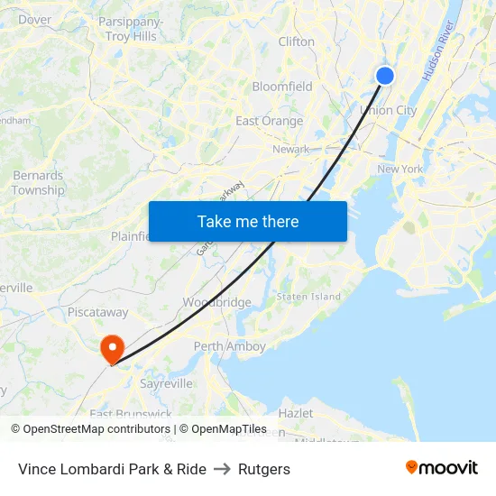 Vince Lombardi Park & Ride to Rutgers map