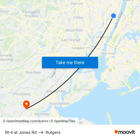 Rt-4 at Jones Rd to Rutgers map