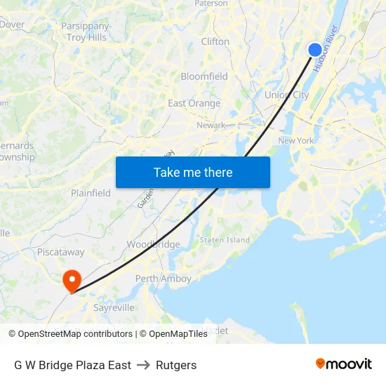 G W Bridge Plaza East to Rutgers map