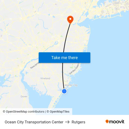 Ocean City Transportation Center to Rutgers map