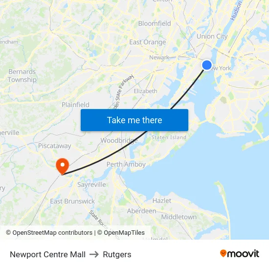 Newport Centre Mall to Rutgers map