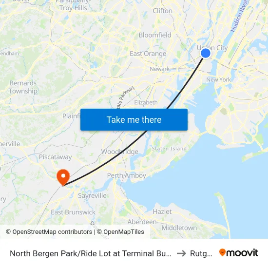 North Bergen Park/Ride Lot at Terminal Building B to Rutgers map
