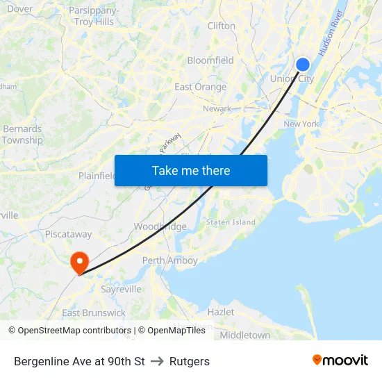 Bergenline Ave at 90th St to Rutgers map