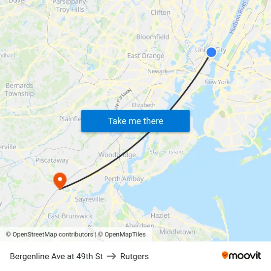 Bergenline Ave at 49th St to Rutgers map