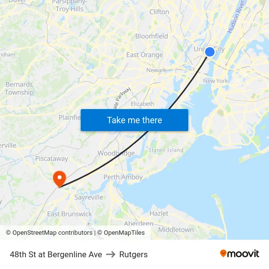48th St at Bergenline Ave to Rutgers map