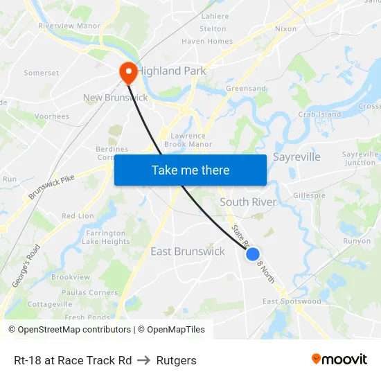 Rt-18 at Race Track Rd to Rutgers map