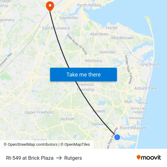 Rt-549 at Brick Plaza to Rutgers map