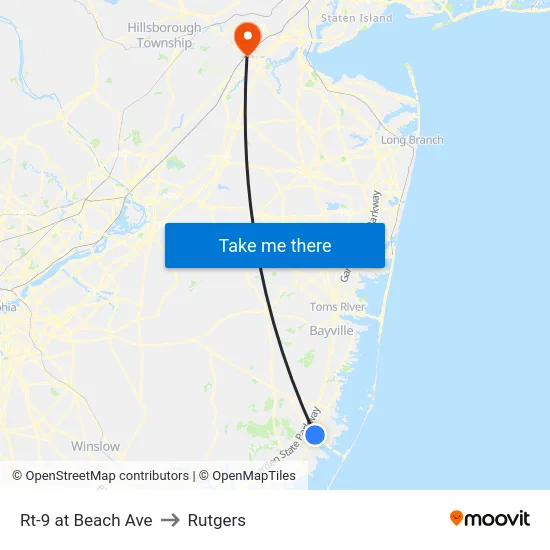 Rt-9 at Beach Ave to Rutgers map