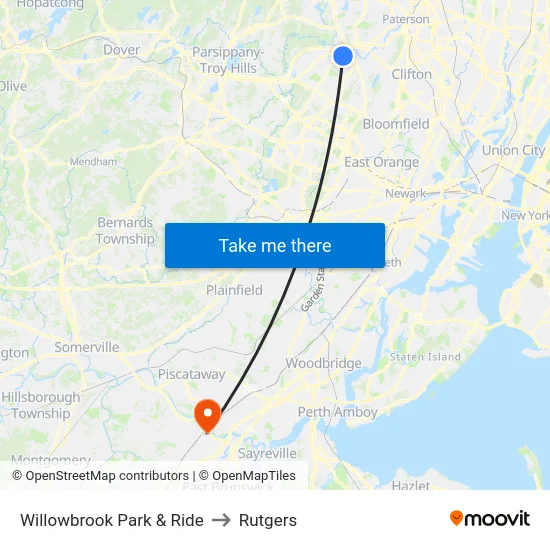Willowbrook Park & Ride to Rutgers map
