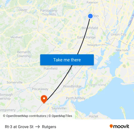 Rt-3 at Grove St to Rutgers map