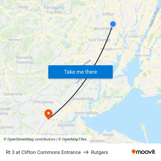 Rt 3 at Clifton Commons Entrance to Rutgers map