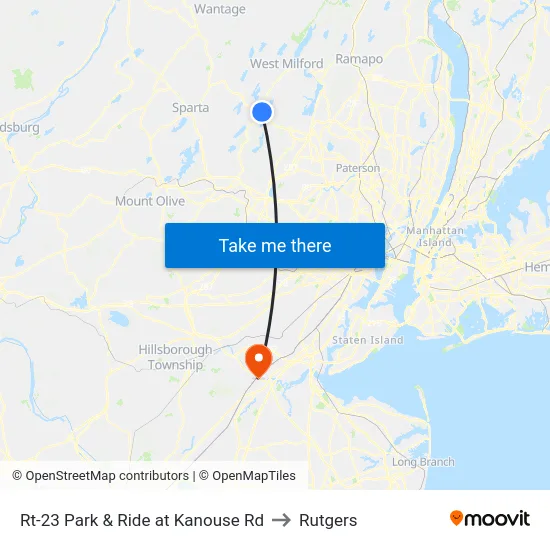 Rt-23 Park & Ride at Kanouse Rd to Rutgers map
