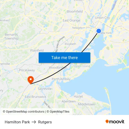 Hamilton Park to Rutgers map