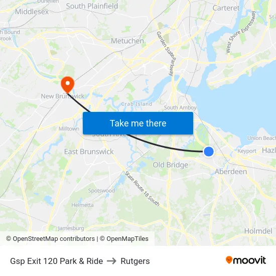 Gsp Exit 120 Park & Ride to Rutgers map