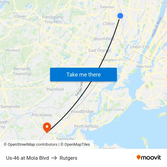 Us-46 at Mola Blvd to Rutgers map