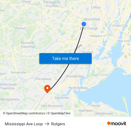 Mississippi Ave Loop to Rutgers map