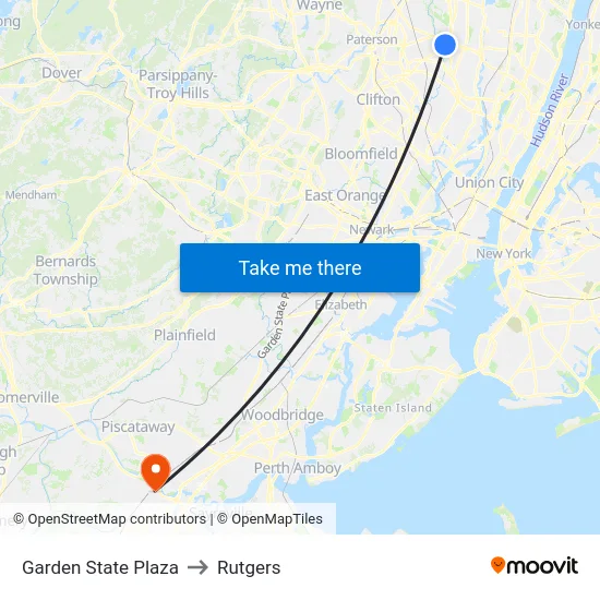 Garden State Plaza to Rutgers map