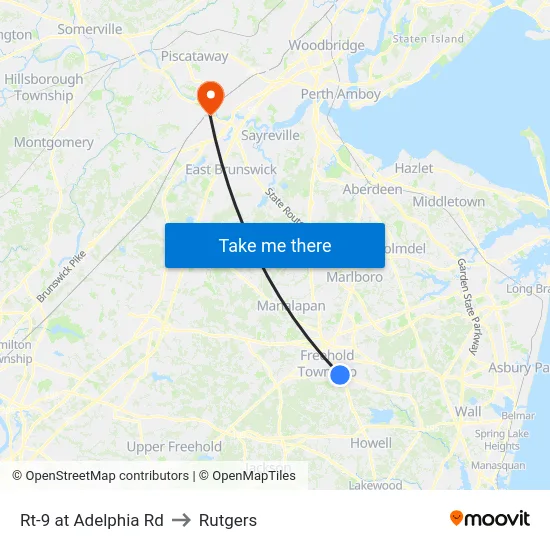 Rt-9 at Adelphia Rd to Rutgers map