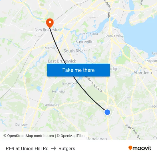 Rt-9 at Union Hill Rd to Rutgers map