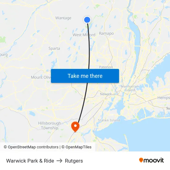 Warwick Park & Ride to Rutgers map