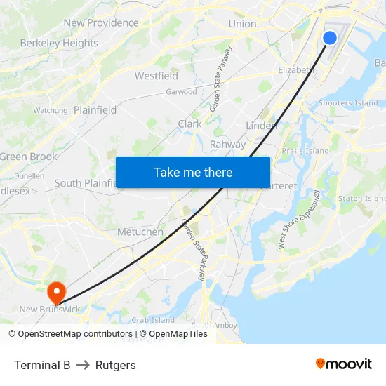 Terminal B to Rutgers map