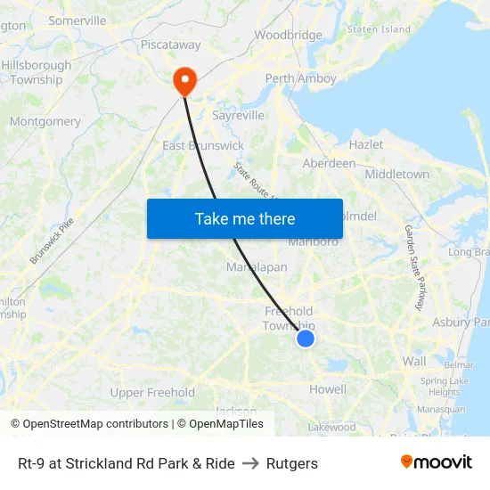 Rt-9 at Strickland Rd Park & Ride to Rutgers map