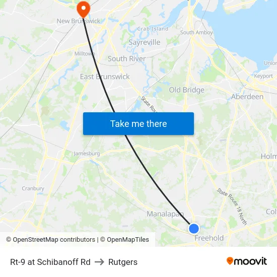 Rt-9 at Schibanoff Rd to Rutgers map