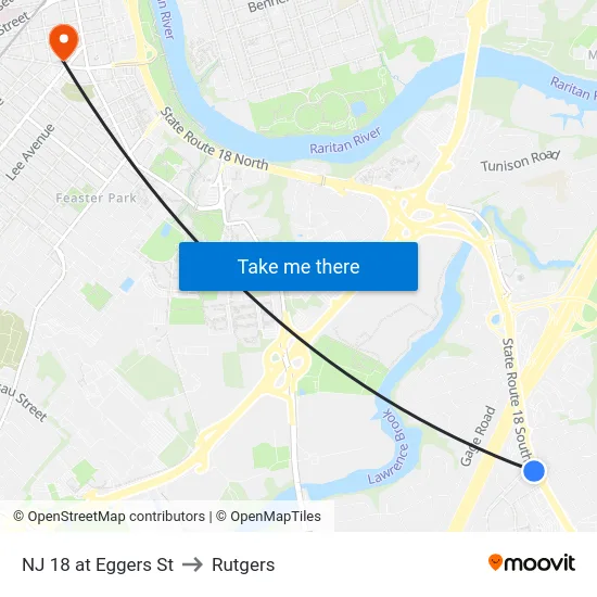 NJ 18 at Eggers St to Rutgers map