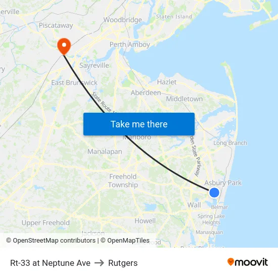 Rt-33 at Neptune Ave to Rutgers map
