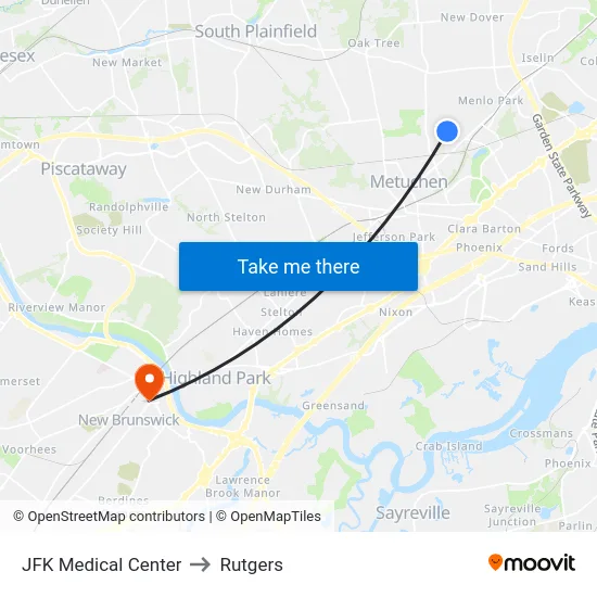 JFK Medical Center to Rutgers map