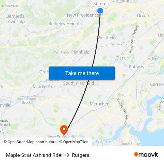 Maple St at Ashland Rd# to Rutgers map
