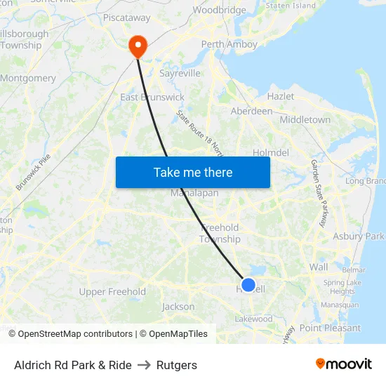 Aldrich Rd Park & Ride to Rutgers map
