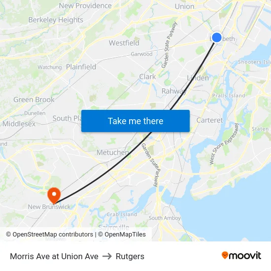 Morris Ave at Union Ave to Rutgers map