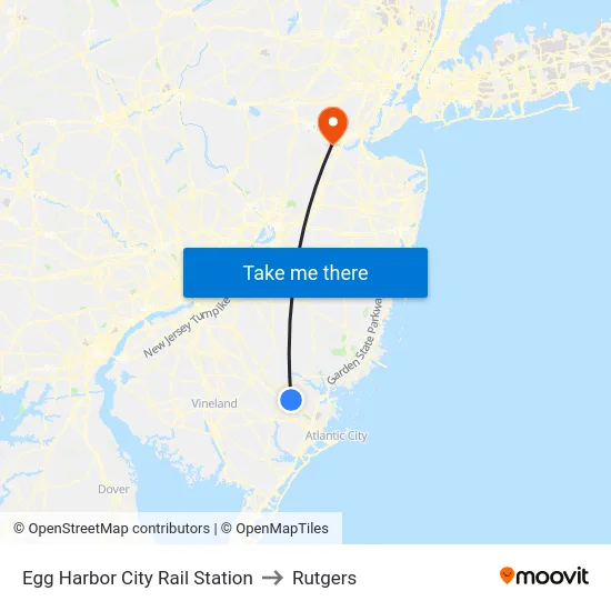 Egg Harbor City Rail Station to Rutgers map