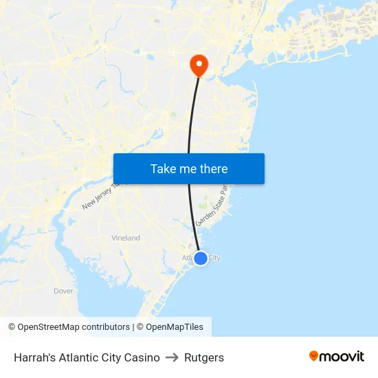 Harrah's Atlantic City Casino to Rutgers map
