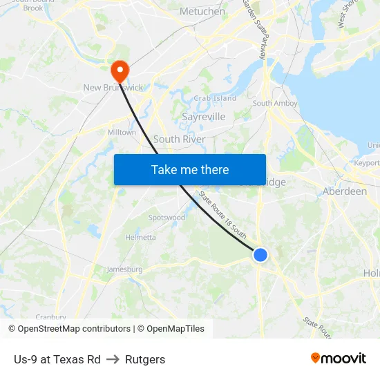 Us-9 at Texas Rd to Rutgers map