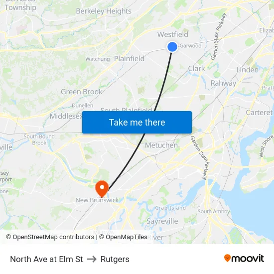North Ave at Elm St to Rutgers map