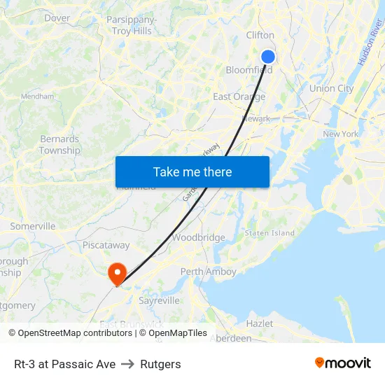 Rt-3 at Passaic Ave to Rutgers map