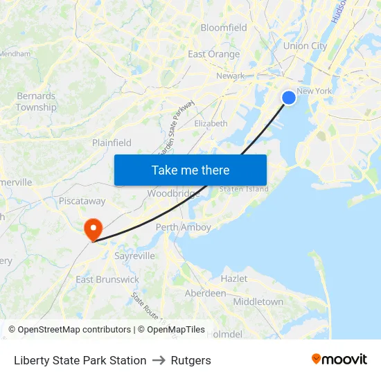 Liberty State Park Station to Rutgers map