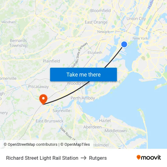 Richard Street Light Rail Station to Rutgers map